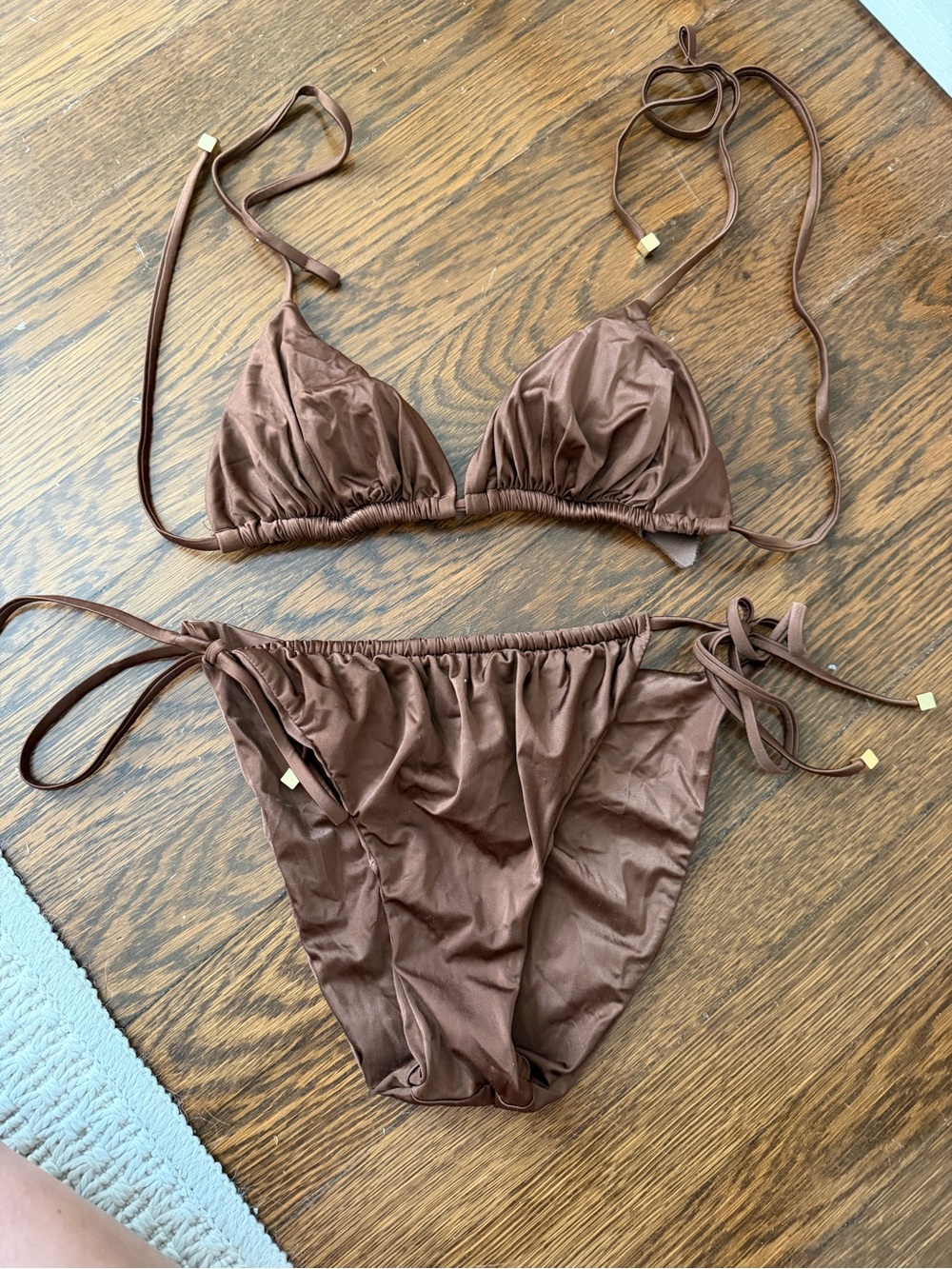 Brown Tie-Side Triangle Bikini Set